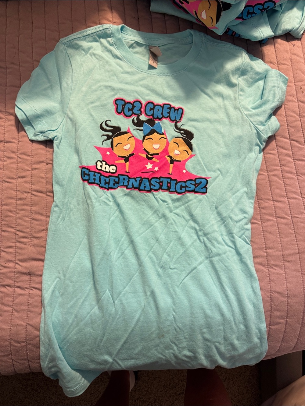 Next Level Apparel Light Blue 'TC2 Crew The Cheernastics2' Girls Graphic Tee